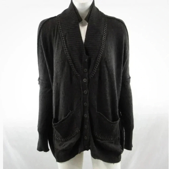 ALL SAINTS Spitalfields from Wasteland Chain Trim Cardigan Gray Wool Cashmere 10 - Picture 3 of 11